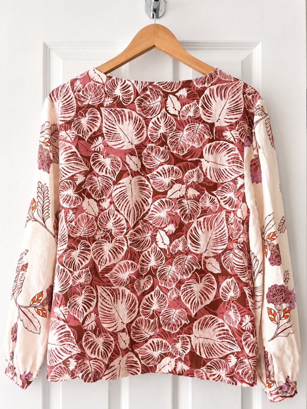 tahari • 100% Linen Tropical Leaf Print Blouse Large Boho Coastal Resort AOP - Picture 8 of 8